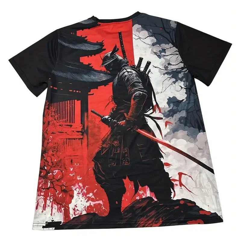 Men's short-sleeved T-shirt, 3d samurai print, highly casual, beautiful, fashionable, loose and oversized clothes