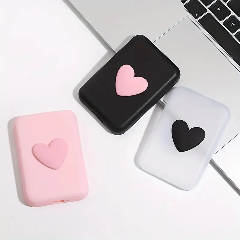 Kawaii 3D Pink Love Heart Silicone For Apple Magsafe Magnetic External Battery Case Wireless Battery Anti-drop Protection Cover