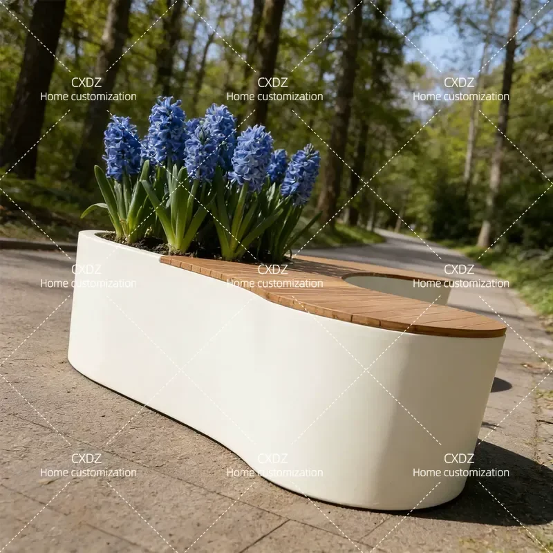 Outdoor Flower Box Seat Creative Special Shaped Planter Bench Leisure Chair for Mall Waiting Area Commercial Garden Furniture