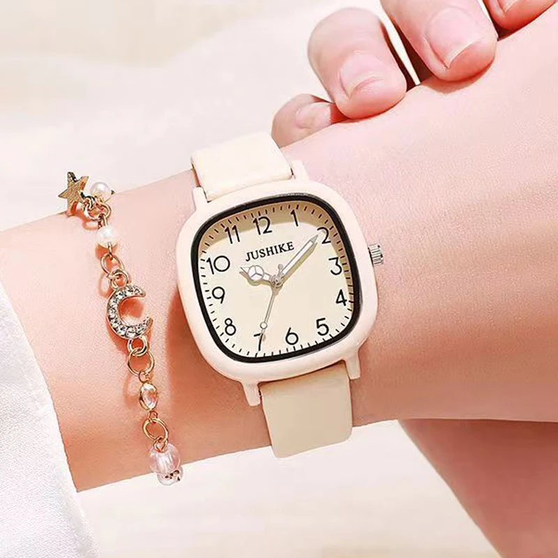 YIKAZE-reloj de cuarzo con correa de cuero para mujer, pulsera clásica con esfera cuadrada, a la moda, para estudiante