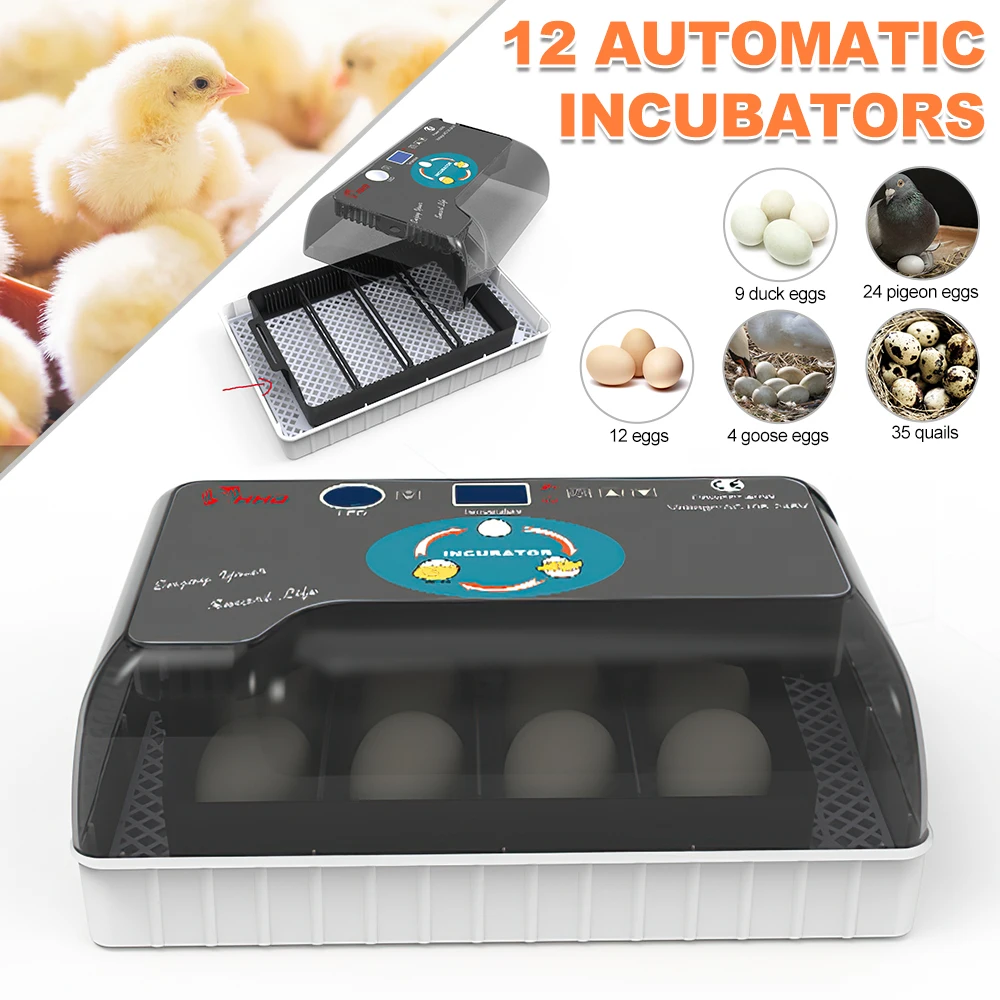 

12 Eggs Incubator Temperature Control Turning Chicken Hatcher Brooder Bird Quail Duck Goose Incubator Farm Incubation Tools