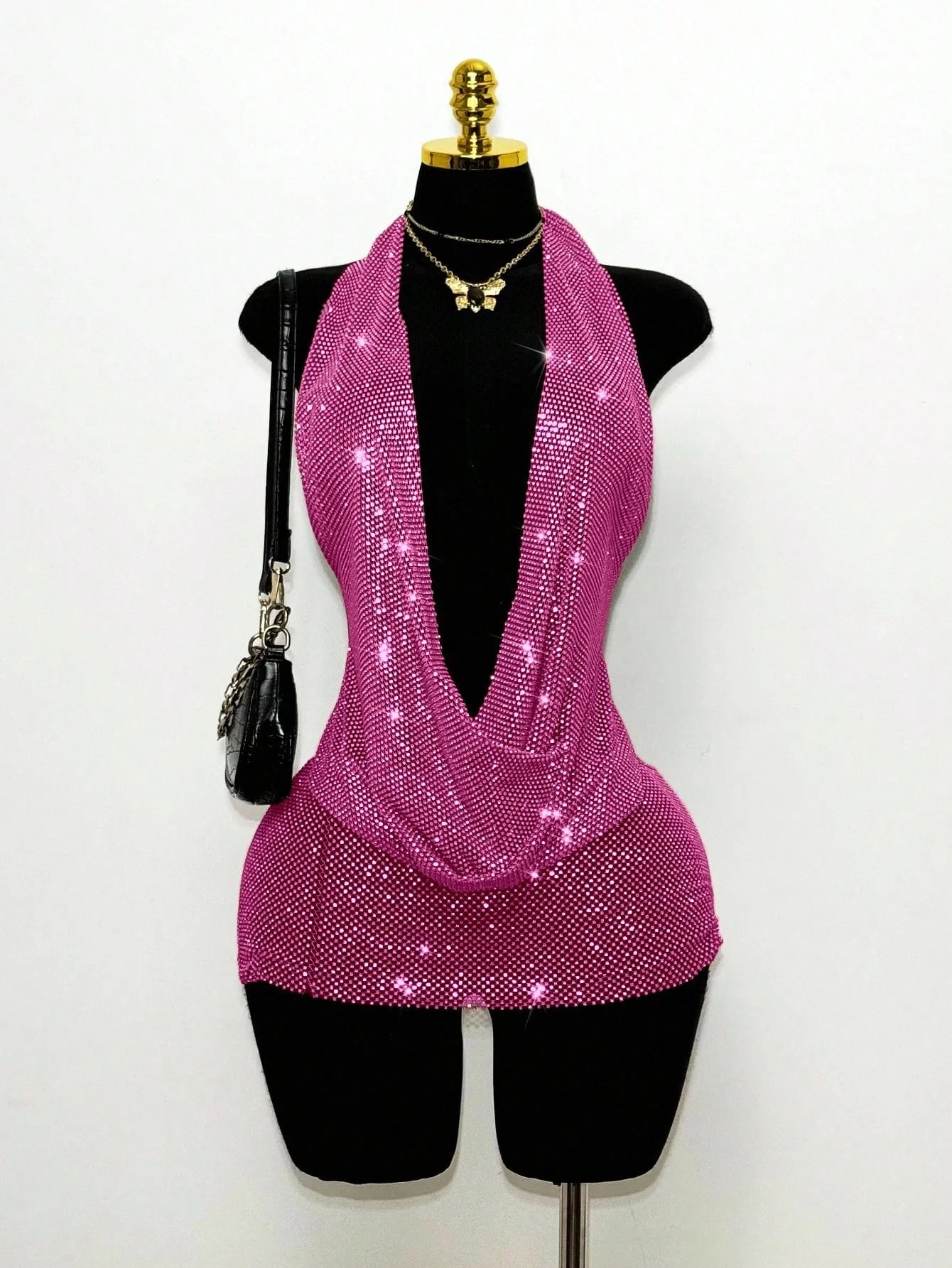 Silver Rhinestone Mesh Halter - Sparkly Rhinestone Club Party Dress 评论和价格