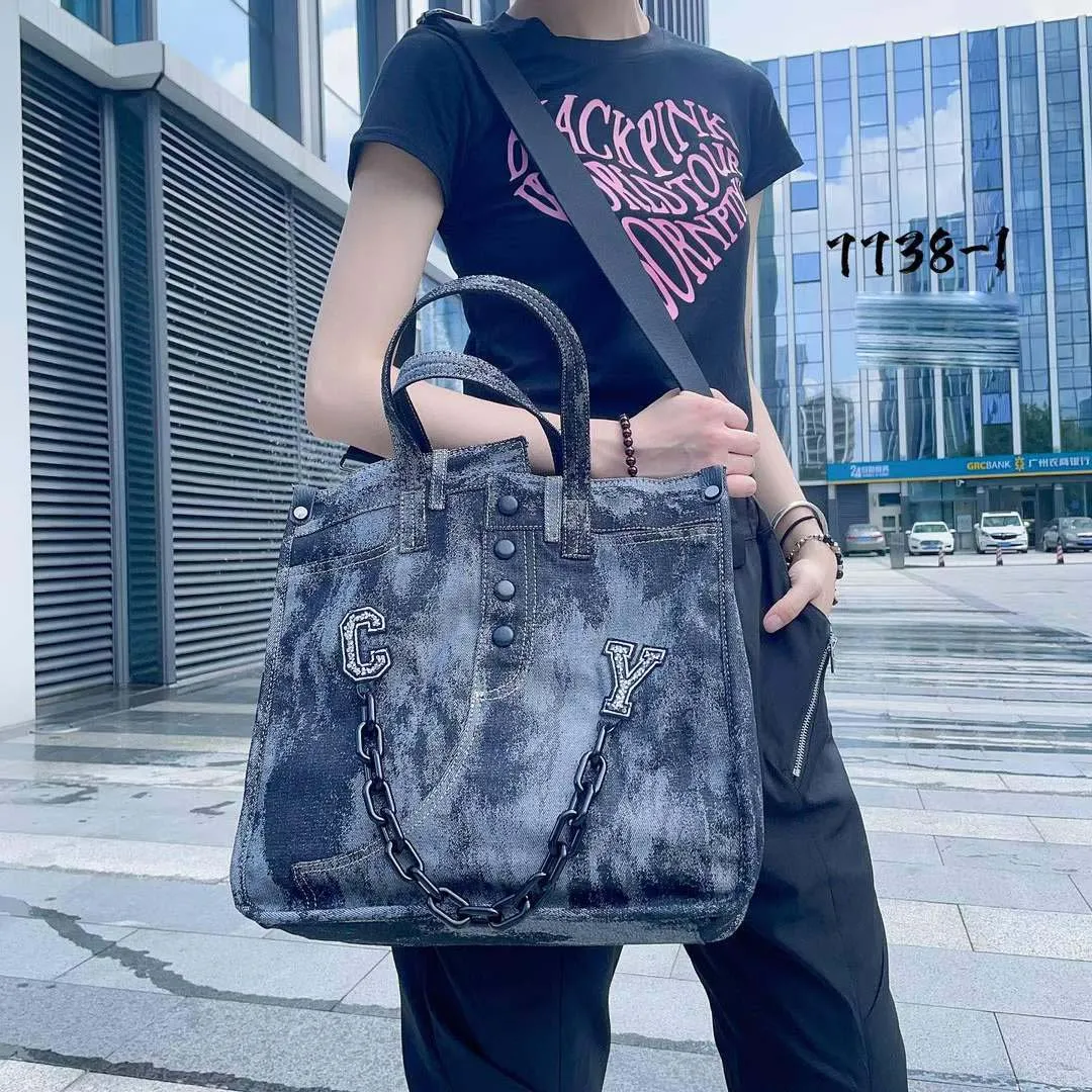 Women\'s vintage denim mesh handbag personalized shoulder crossbody bag high quality travel shopping tote for women ladies female