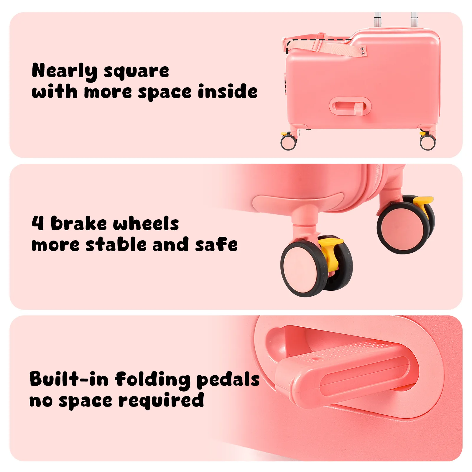 حقيبة سفر للأطفال مقاس 20 بوصة حقيبة سفر مع دواسة قدم وعجلات وعربة أطفال آمنة