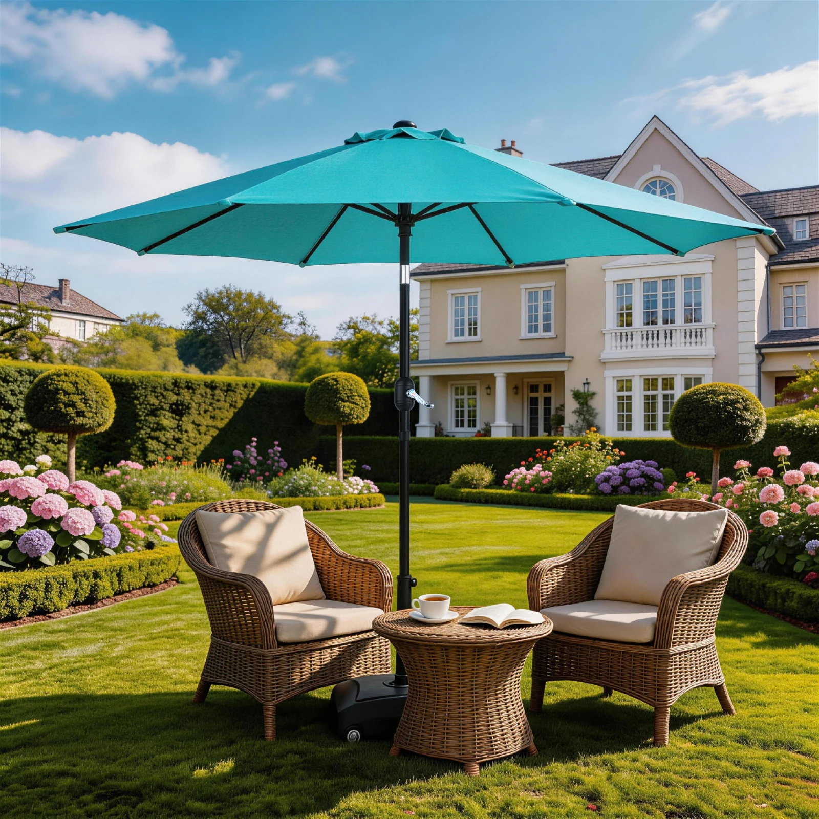 

9FT Outdoor Patio Umbrella Push Button Tilt UPF50+ Waterproof Sky Blue
