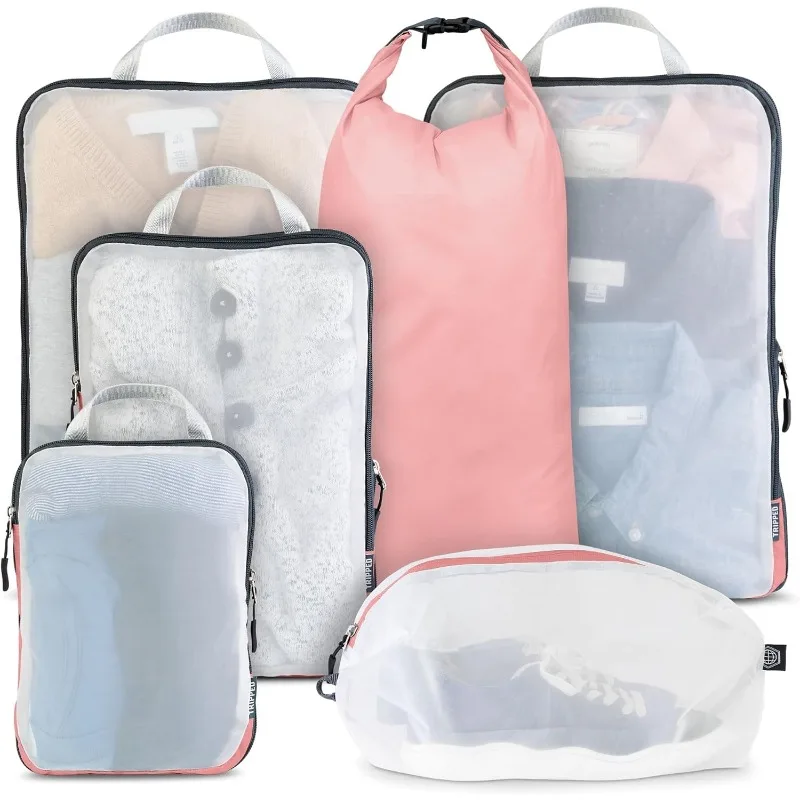 

Large Packing Cube Set with See Through Mesh- Compression Packing Cubes Travel Organizers (Dusty Rose)