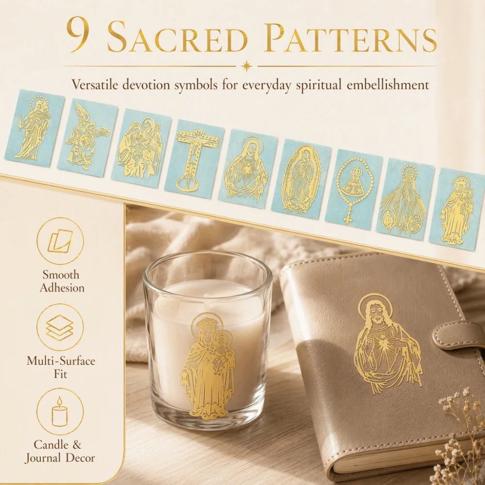 9pcs Gold Color Metal Christian Stickers Self Adhesive Delicate Hollow Out Design Self Adhesive Stickers Metal Material