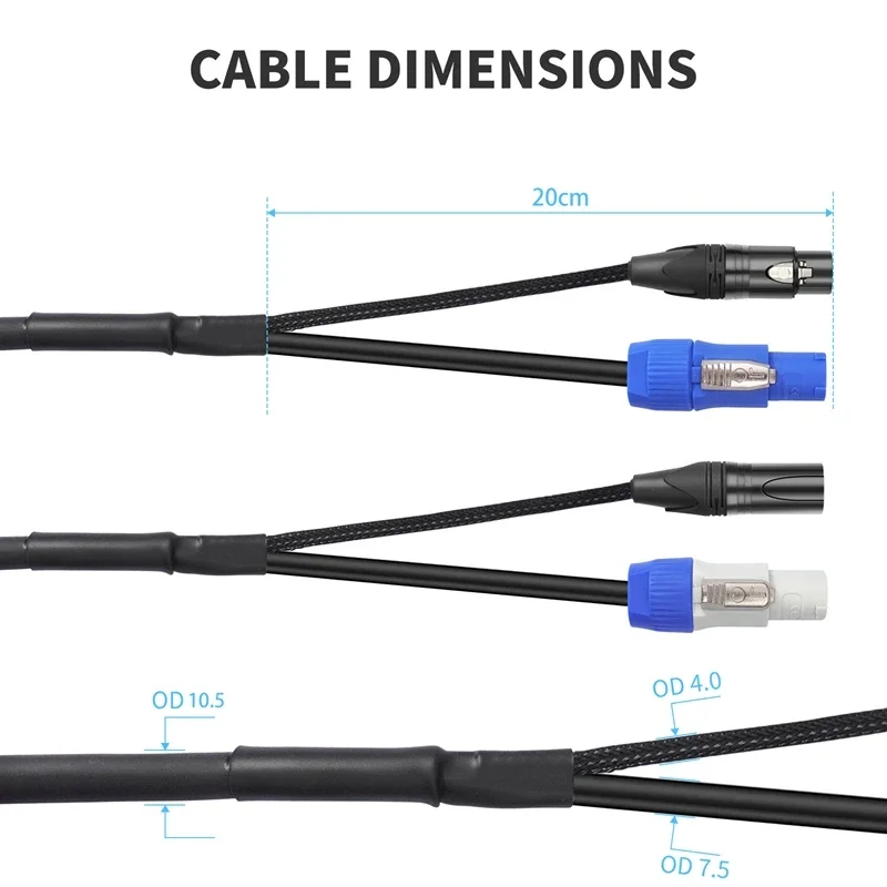 PowerCon DMX Combo Cable 3Pin XLR Male To Female Audio Signal + Powercon AC Power Extension Cord for Stage Lighting DJ Par Light