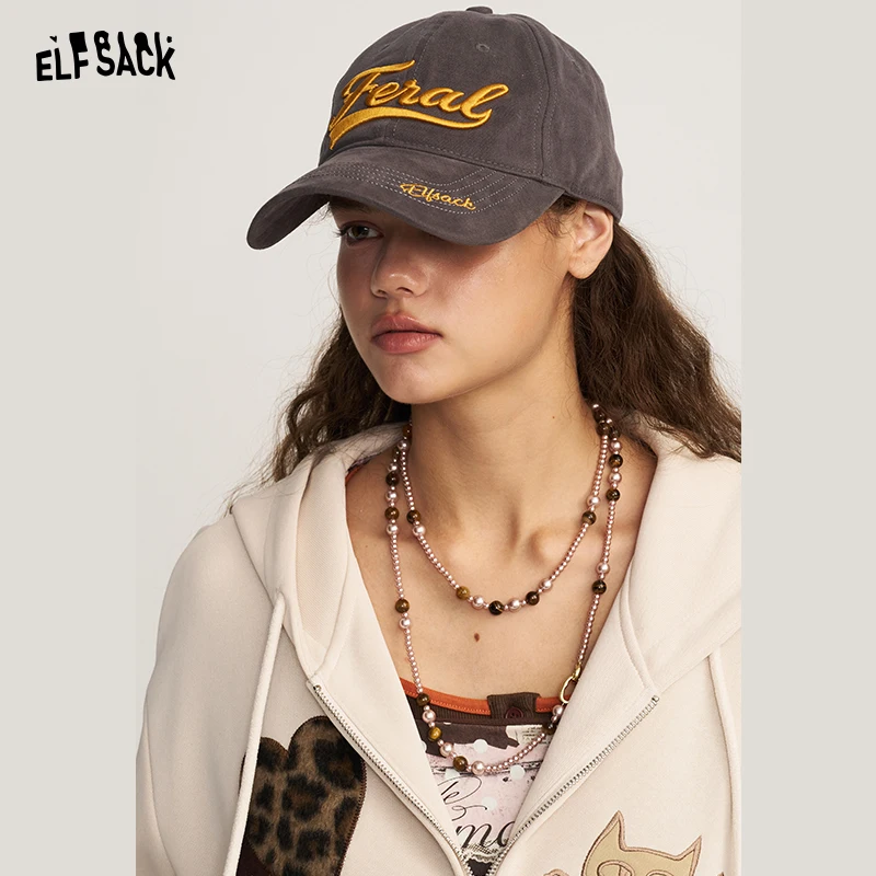 ELFSACK Unisex Grey Baseball Cap with Gold Embroidered Letter, Casual Adjustable Sun Hat for Daily Outdoor Use