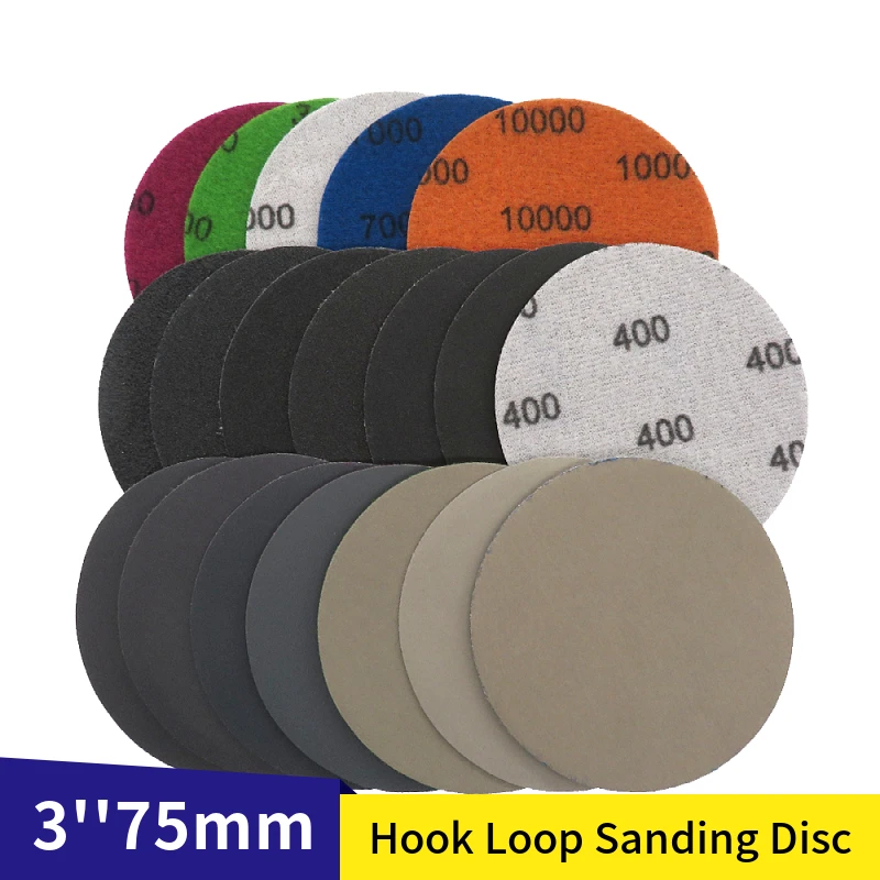 

50Pcs 3Inch Sanding Discs Hook and Loop Wet Dry 60-10000 Grit Waterproof Sandpaper 75mm for Drill Grinder Rotary Tool Polishing