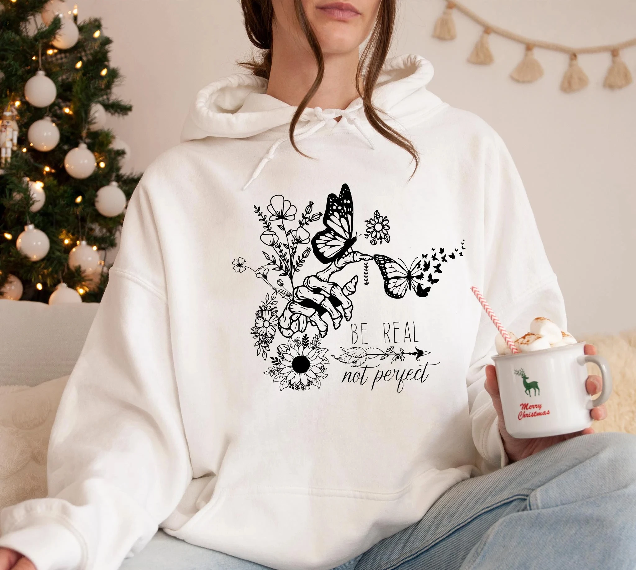 

Be Real Not Perfect Hoodie Sweatshirt Women Long Sleeve Sweatshirt Pullover Funny Tops Fashion Casual Autumn Winter Clothing