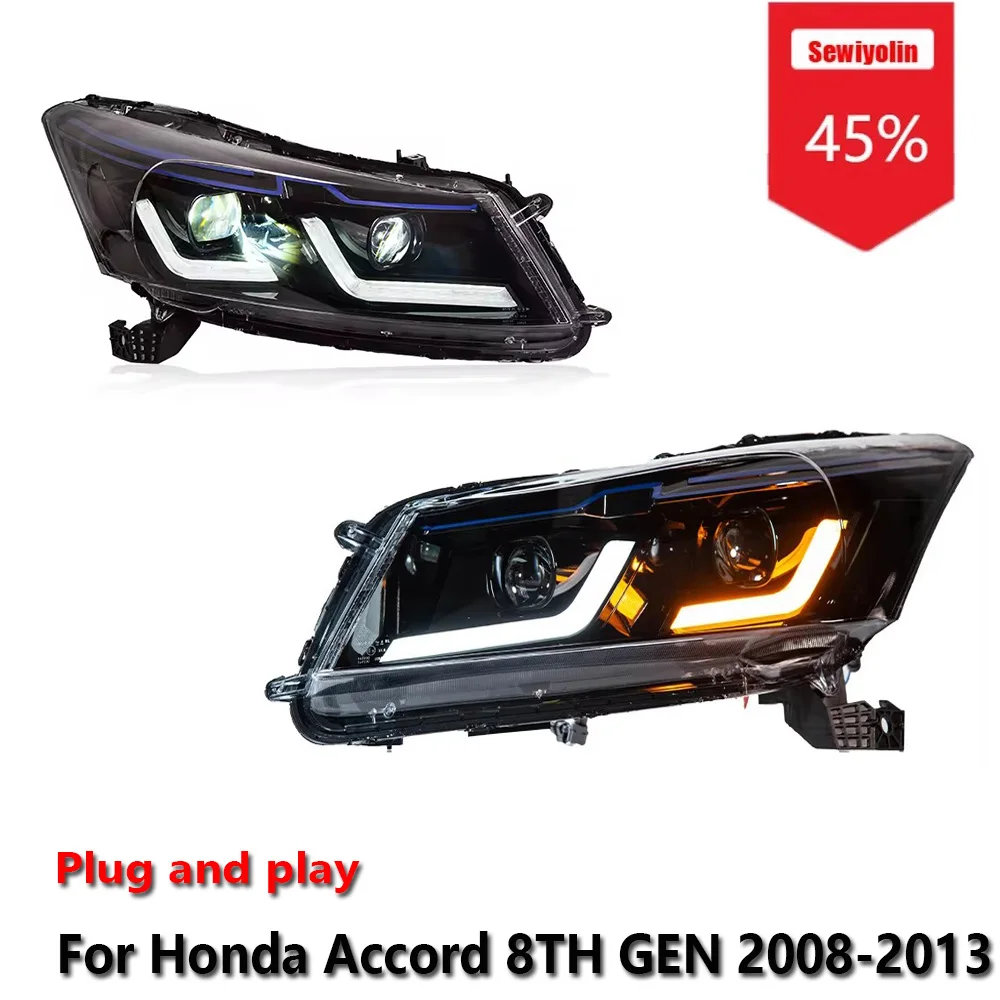 

Sewiyolin Car LED Headlight Assemblies For Honda Accord 8TH GEN 2008-2013 Fog DRL Brake Turn Signal Lamp Plug and Play