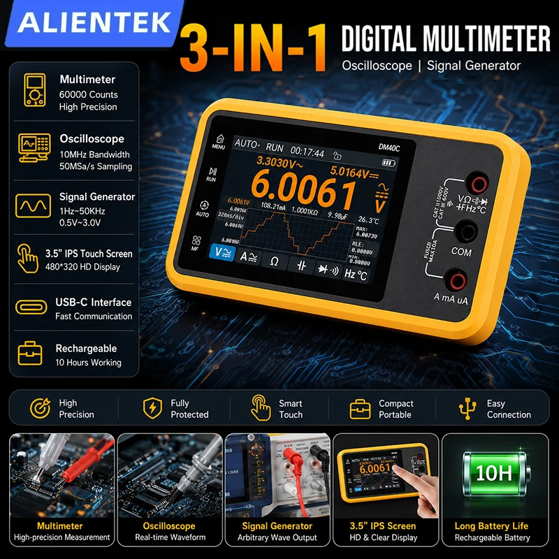 ALIENTEK DM40 3in1 Multimeter Oscilloscope Signal Generator 10MHz