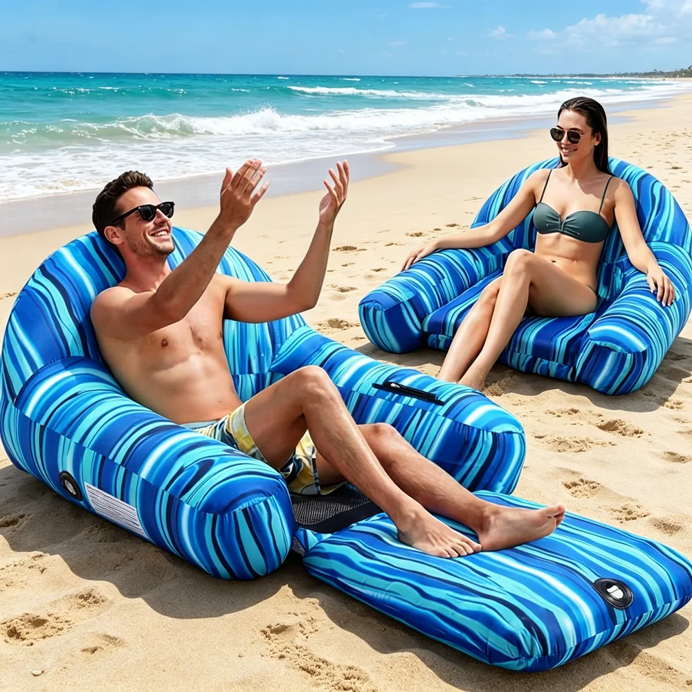 Inflatable Lounger, 2-in-1 Convertible Floating Bed, Large Adult PVC Oxford Cloth Pool Water Lounge Chair