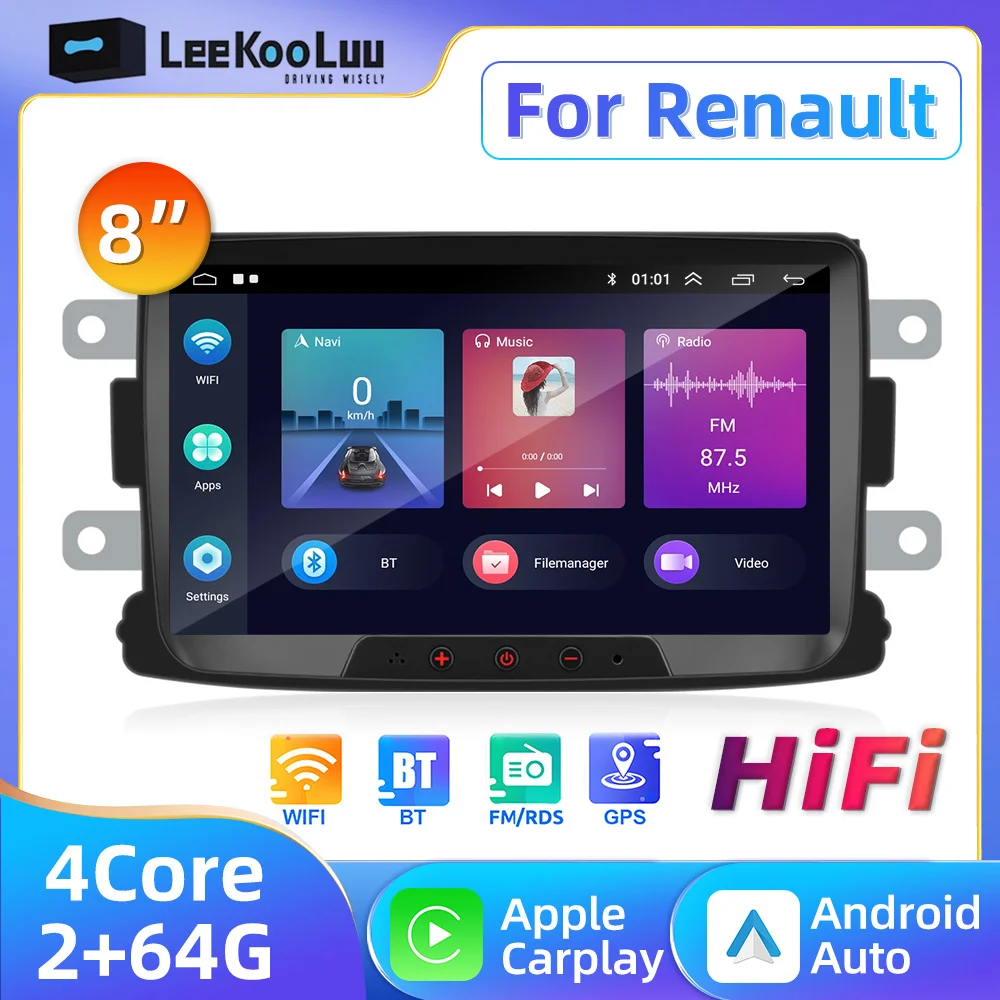 LeeKooLuu Carplay Android Auto Radio for Renault Dacia Duster Sandero Logan Car Multimedia Video Player 2 Din GPS Stereo Wifi