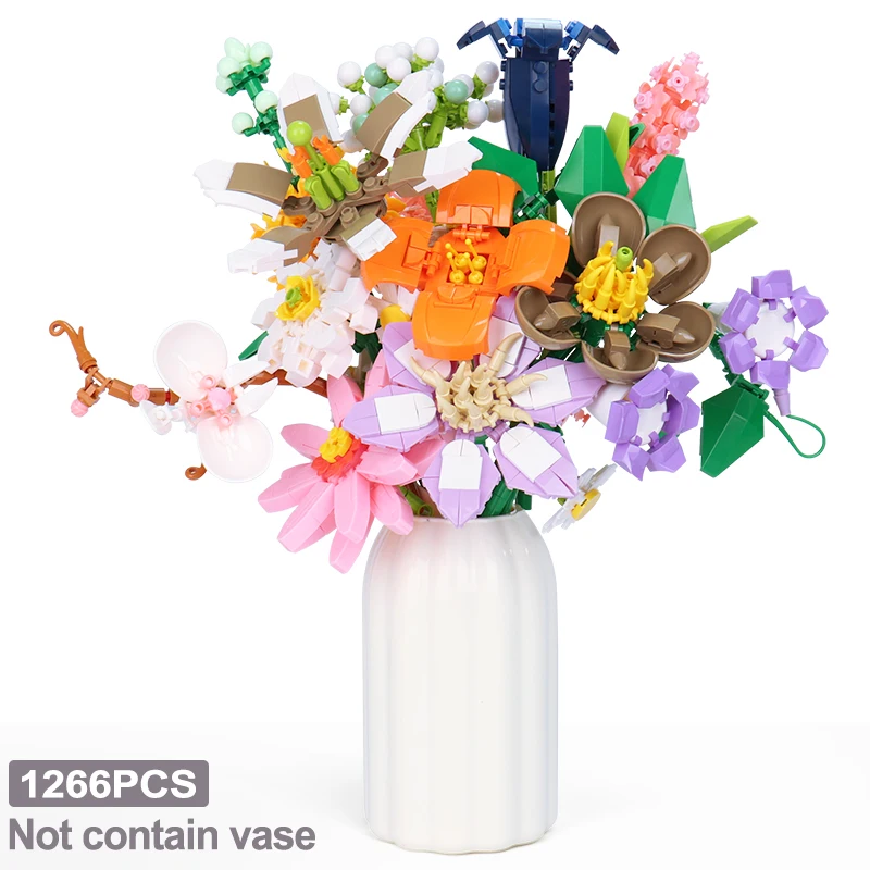 Eternal Flower Romantic Roses Wildflower Bouquet Brick Blocks Artificial Flower Constructor Block Toys Kids Gift Building Block