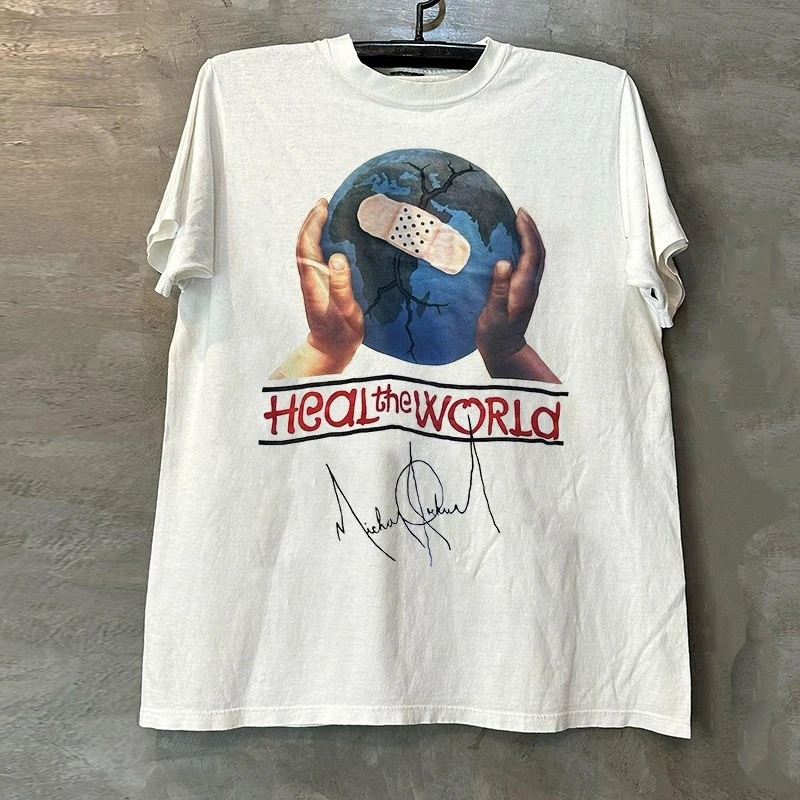 

Heal The World Michael Jackson Album Cover Men's Summer Casual Short Sleeve T-Shirt Vintage Ruffian Handsome Half Sleeve Tide