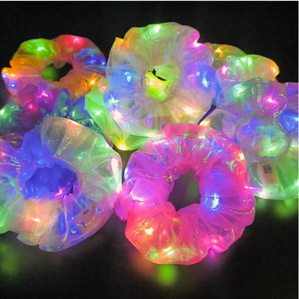 10 Peças de Scrunchies de Sereia que Brilham no Escuro para Meninas e Mulheres, Acessórios que Brilham no Escuro para Festas Neon e Slumber Party