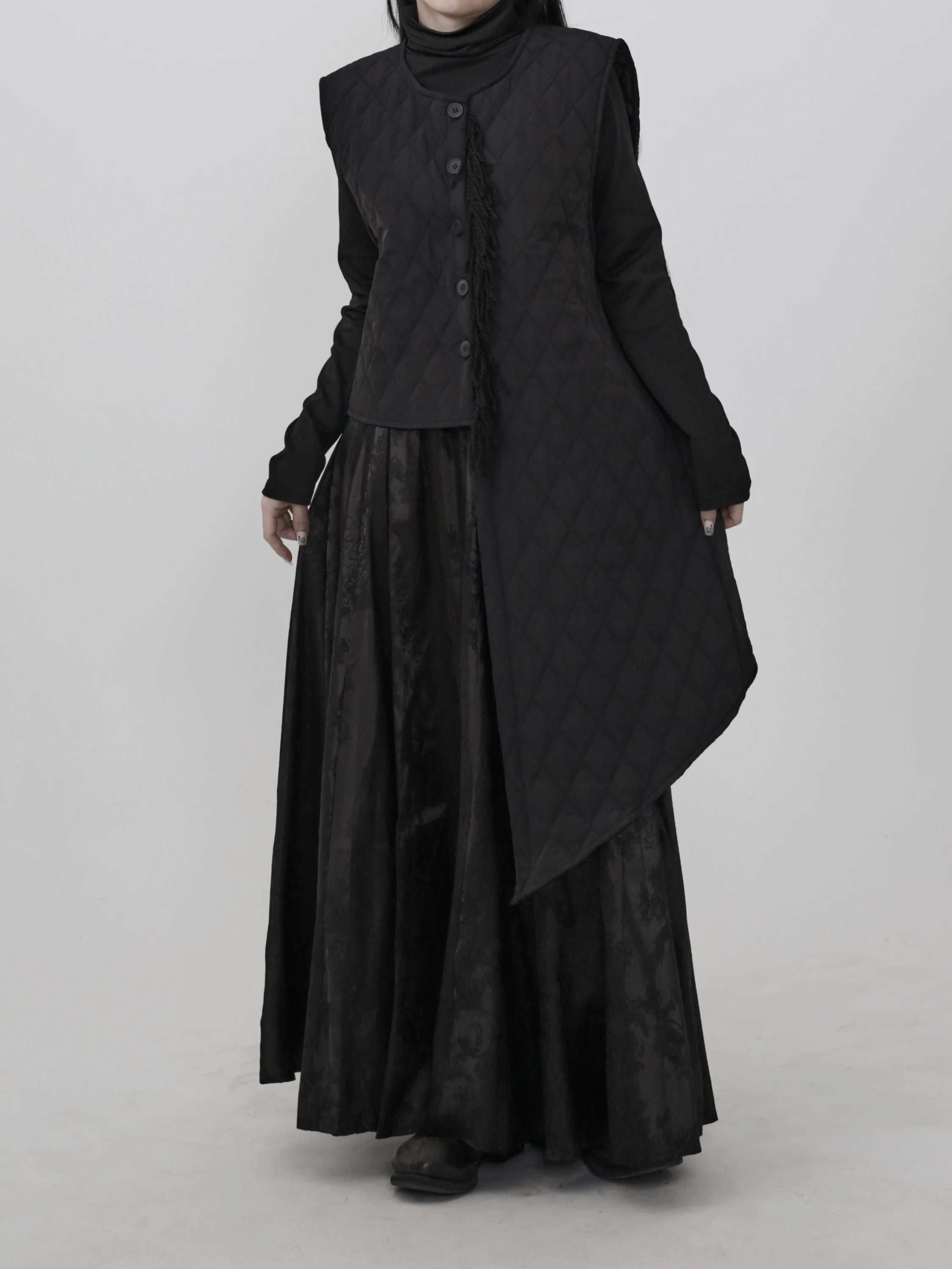 

Зимняя новинка 2025: Женский асимметричный жилет-пальто средней длины из хлопка, на одной пуговице, однотонный дизайн