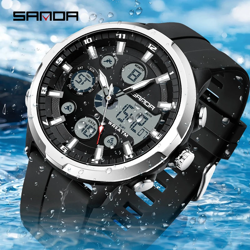 SANDA Top Brand G Style Men Watches 50M Waterproof Sports Military Quartz Watch For Male Double Display Digital Wristwatch Clock