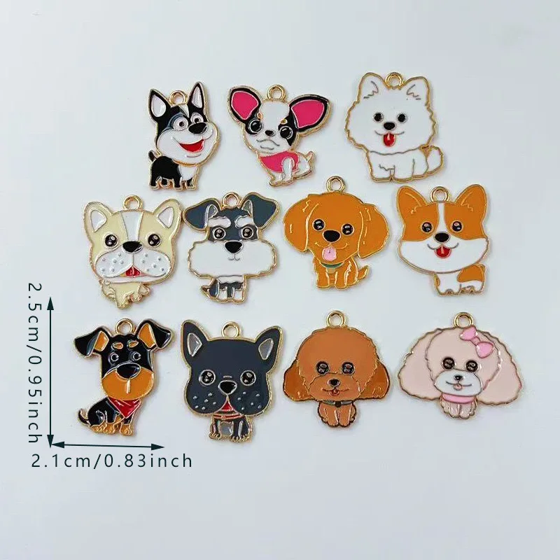 11pcs Cartoon Animal Dog Dog Accessories DIY Drip Oil Alloy Pendant Accessories Keychain Bag Pendant view 6