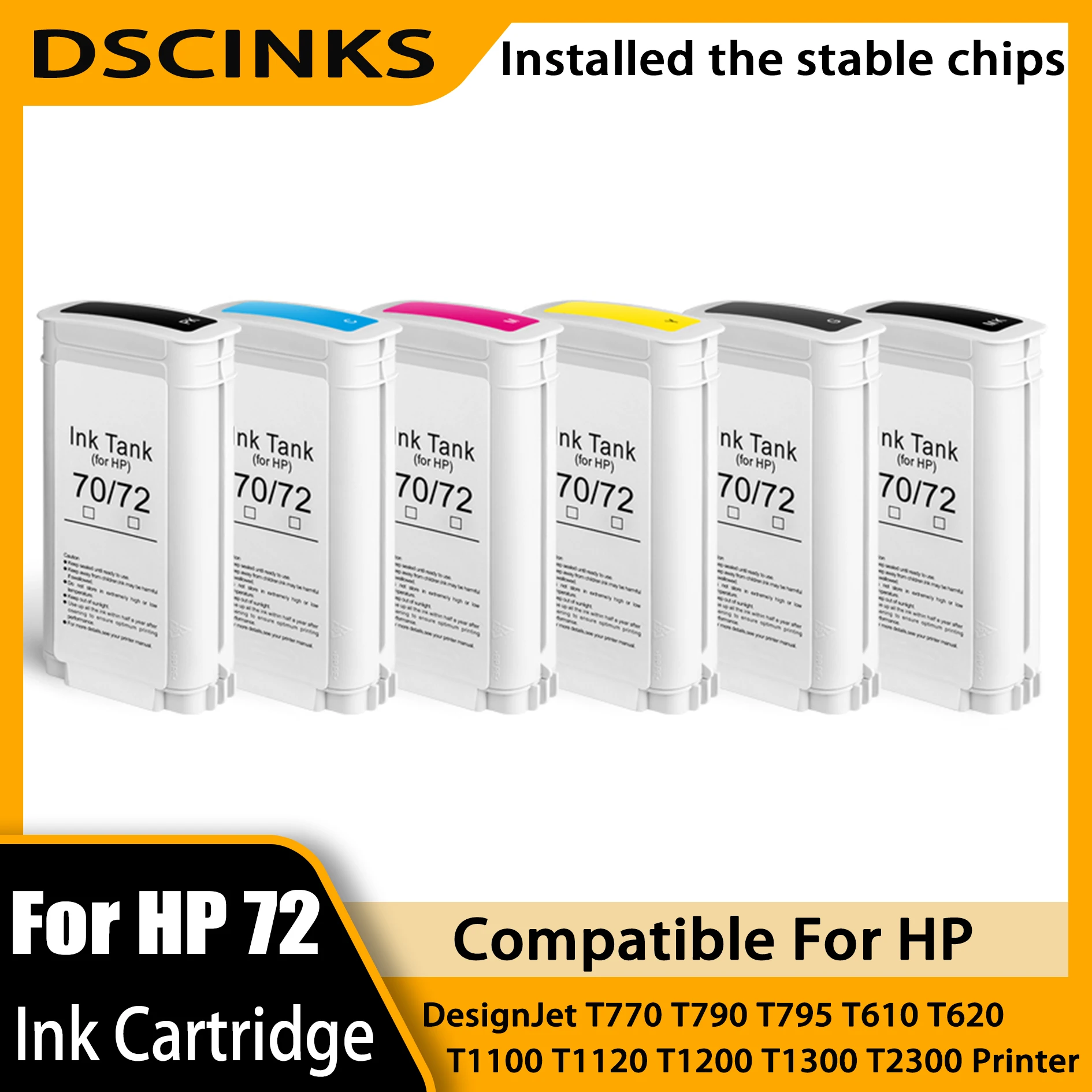 

For HP 72 Ink Cartridges Compatible for HP DesignJet T770 T790 T795 T610 T620 T1100 T1120 T1200 T1300 T2300 Printer 130ML