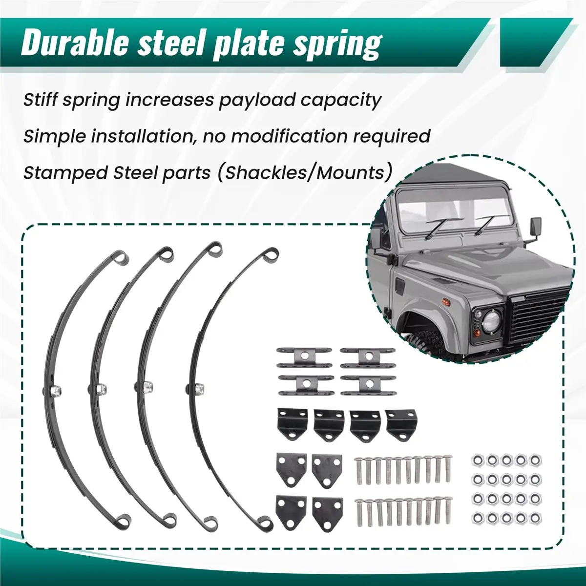 (DT37) 4Pcs 1/10 Leaf Springs Set HighLift Chassis for 1/10 D90 RC Crawler Car Parts Black