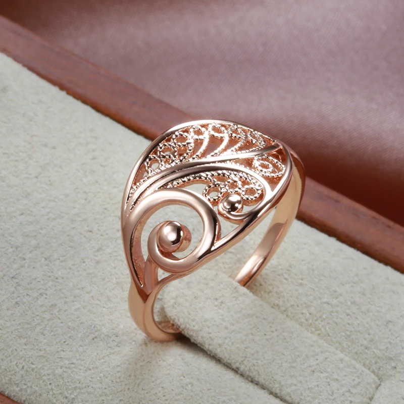 SYOUJYO 585 Rose Gold Color Cutting Women\'s Ring Classic Luxury Party Anniversary Fine Jewelry Glossy Hundred Ethnic Style Ring