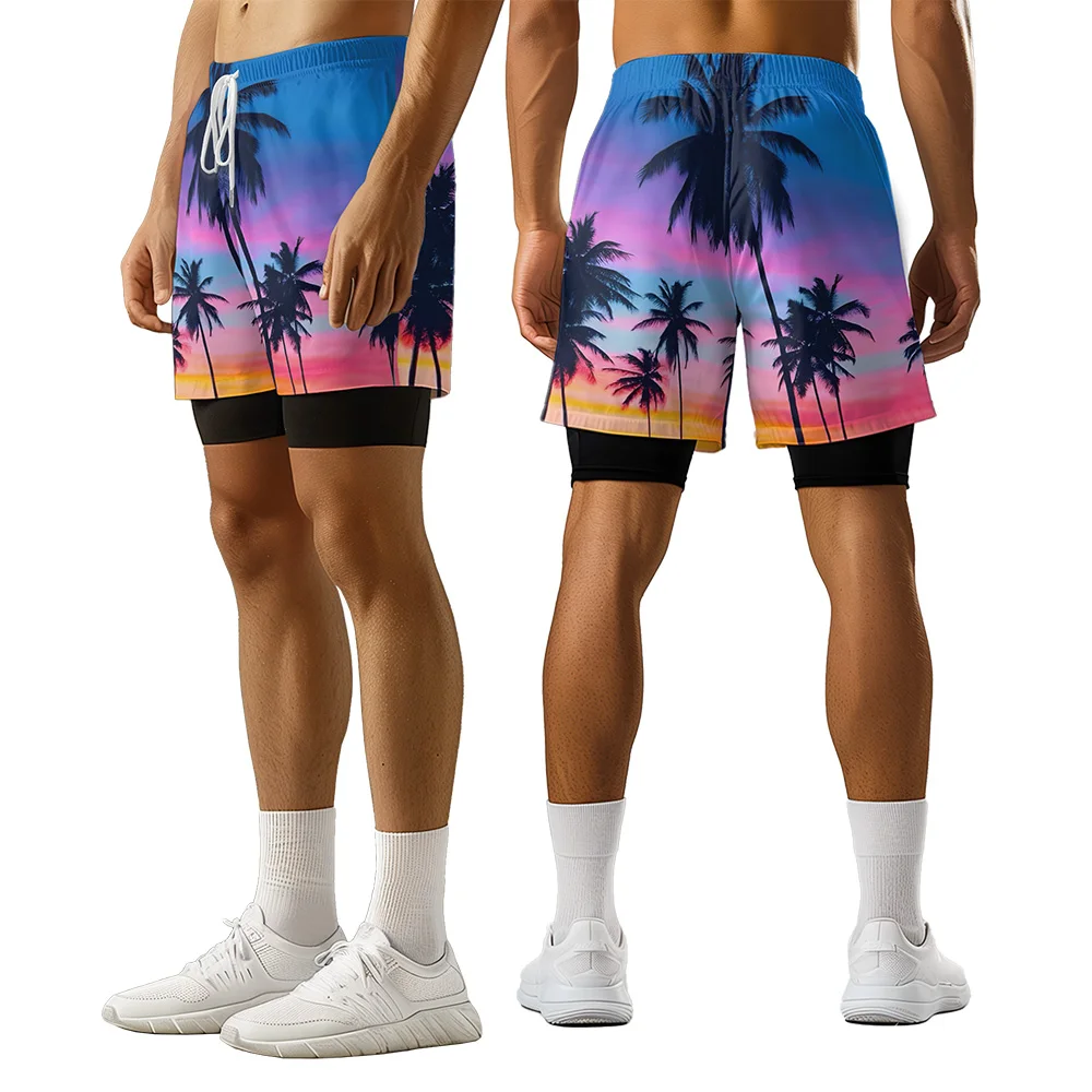 2024 New original design Sunset Coconut Summer 3D Advanced print casual trend sports High Street ice skating camo shorts