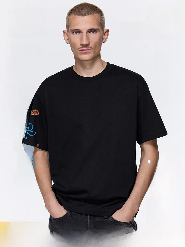 

Мужская футболка H&M 2026: Новинка лета, модная повседневная модель COOLMAX, стандартный крой, короткий рукав, полиэстер/хлопок