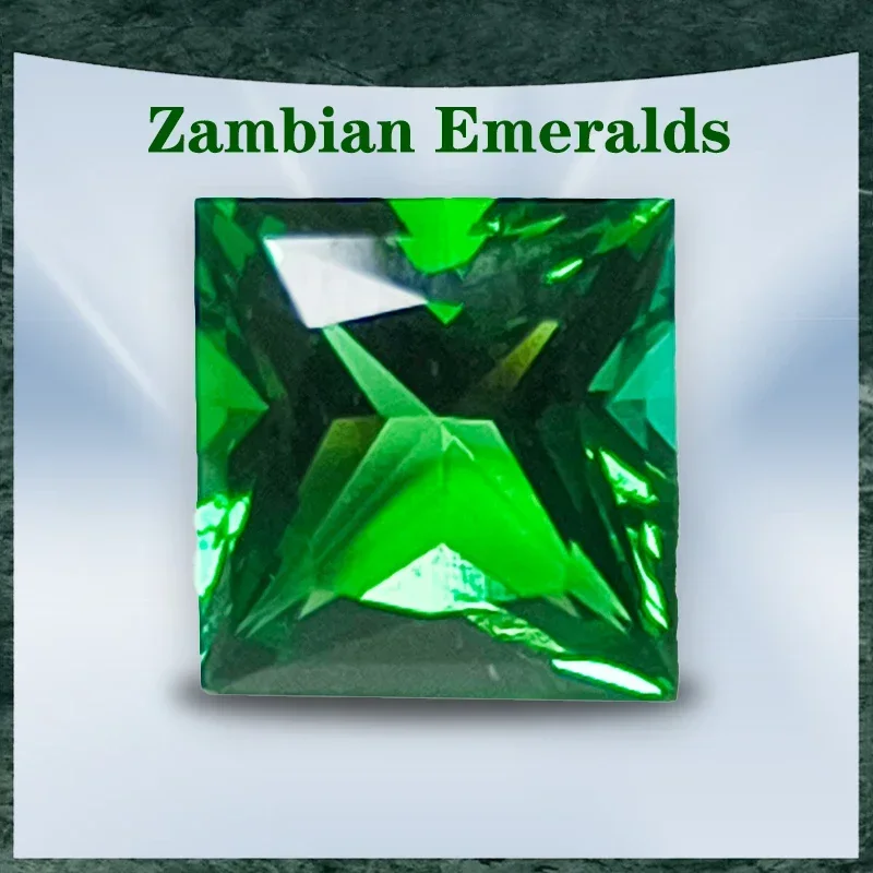 

Top Lab Grown Zambian Emeralds Square Shape Selectable AGL Certificate Hydrothermal Hand Cutting with Cracks Inclusions Inside