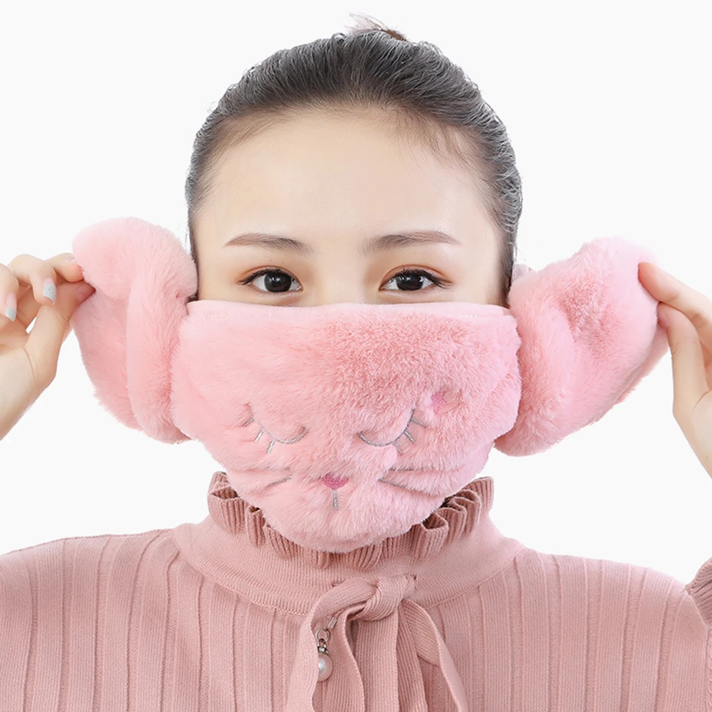 

5Pcs Super Warm Breathable Women Face Mask Cat Patterned Cycling Earmuffs Winter Ear Protection Outdoor Thicken Half Face Ear