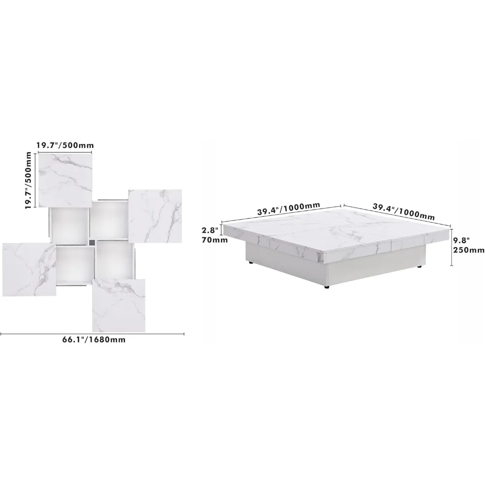 39.4 인치 커피 테이블, 사각형 대리석 마감, 수납 캐비닛이 있는 슬라이딩 탑, 넓은 수납 공간, 거실 장식, 사이드 테이블