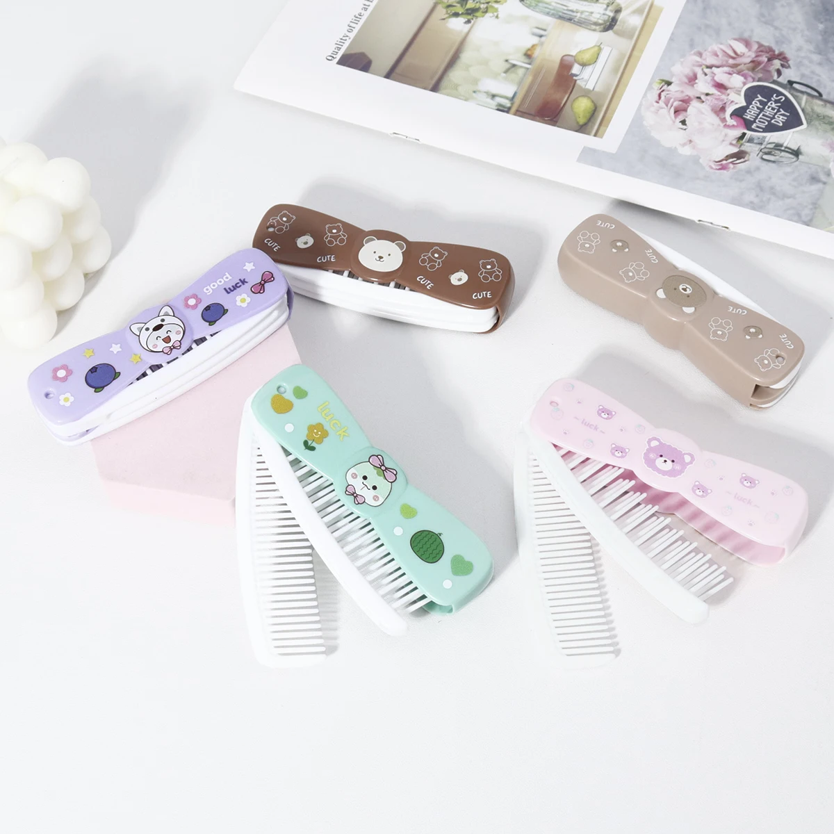 Peine portátil de dos pliegues en forma de arco, peine de pelo plegable con bolsillo de doble cabeza de dientes finos, especial para pelucas de cabello real, 1 ud.