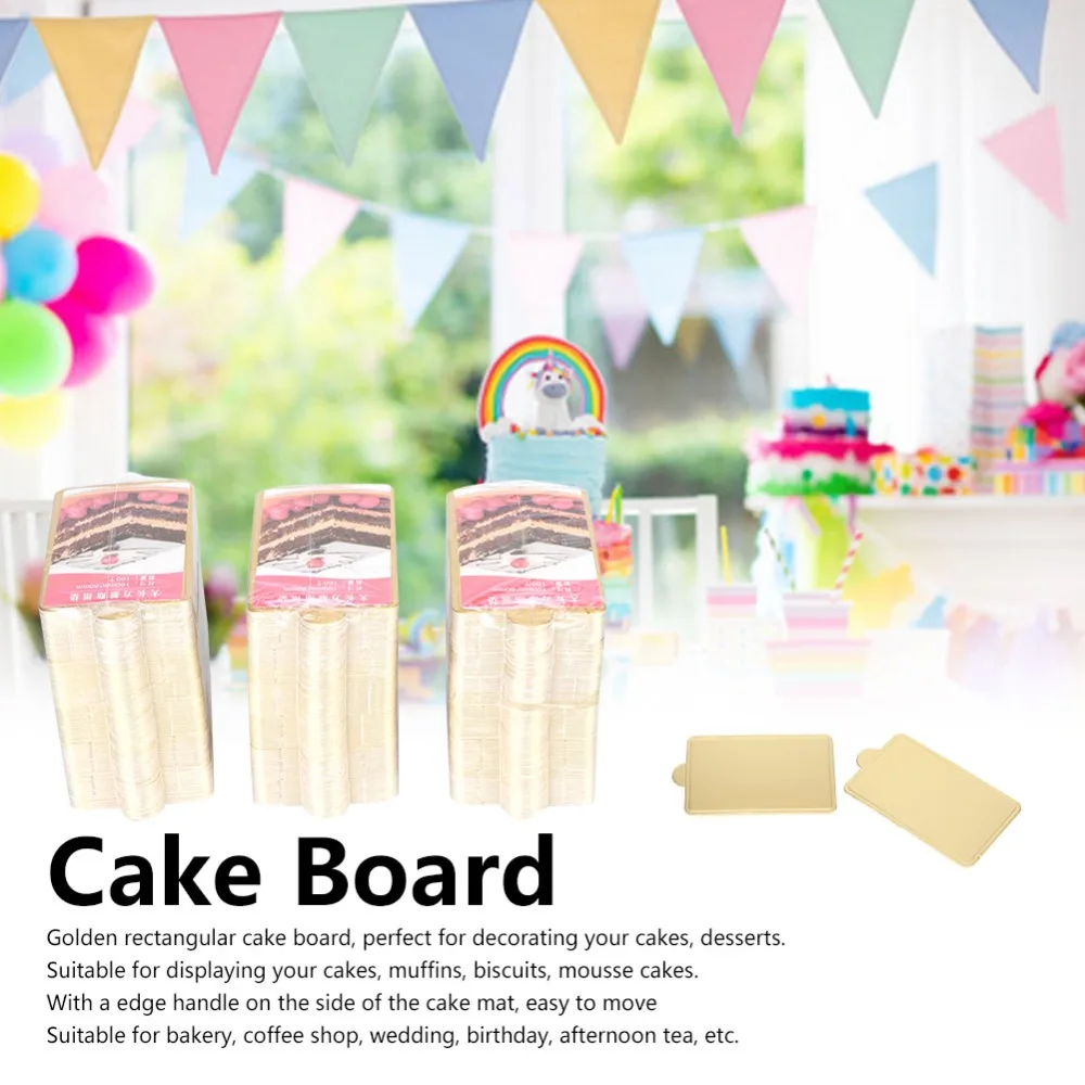 300pcs Cardboard Mousse Cake Board Gold Rectangular Mini Cake Base Oil Resistant Rounded Corners Cake Dessert Board