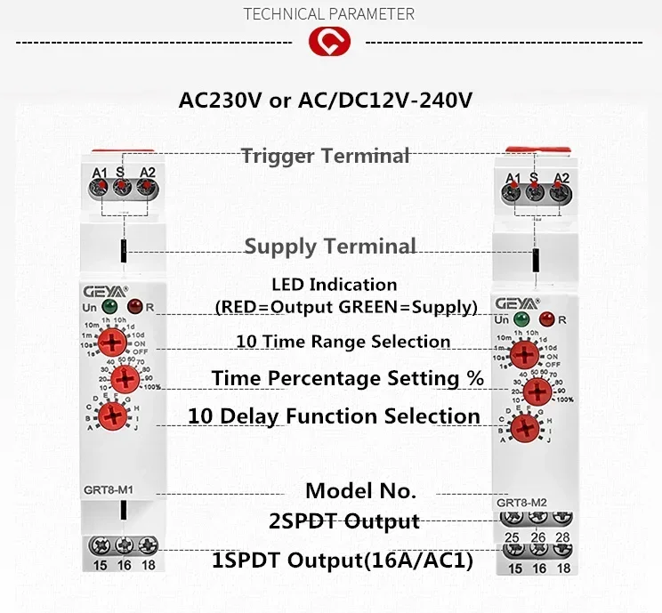 Многофункциональное реле таймера GEYA, электронный регулируемый или цифровой таймер, переключатель 12 В, 24 В, 48 В, 110 В, 220 В, GRT8-M, GRT8-K