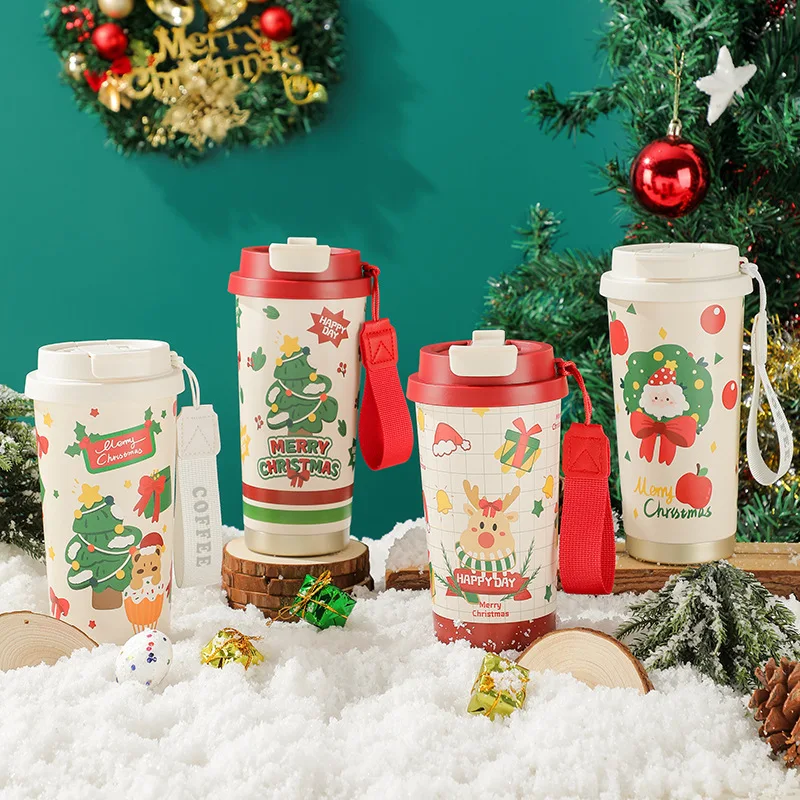 Hot 500ml Christmas Thermos Cup Coffee Mug 316 Stainless Steel Vacuum Flasks Cold Hot Insulated Xmas Gift Cup Santa Claus Mug