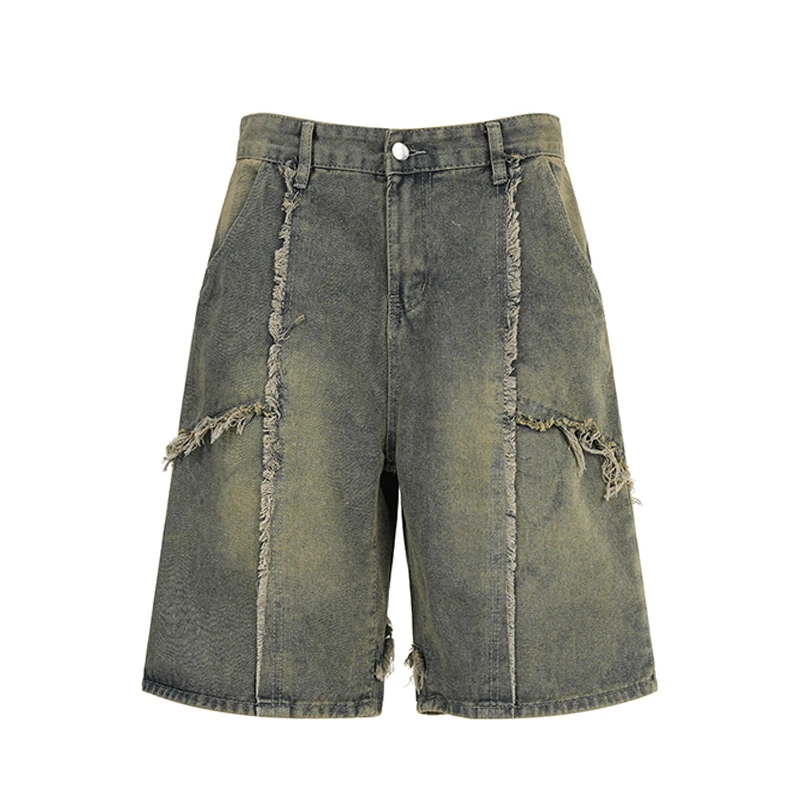 

Мужские рваные джинсовые шорты в американском стиле ретро, новые летние повседневные свободные потертые синие брюки на молнии, модные универсальные брюки с карманами