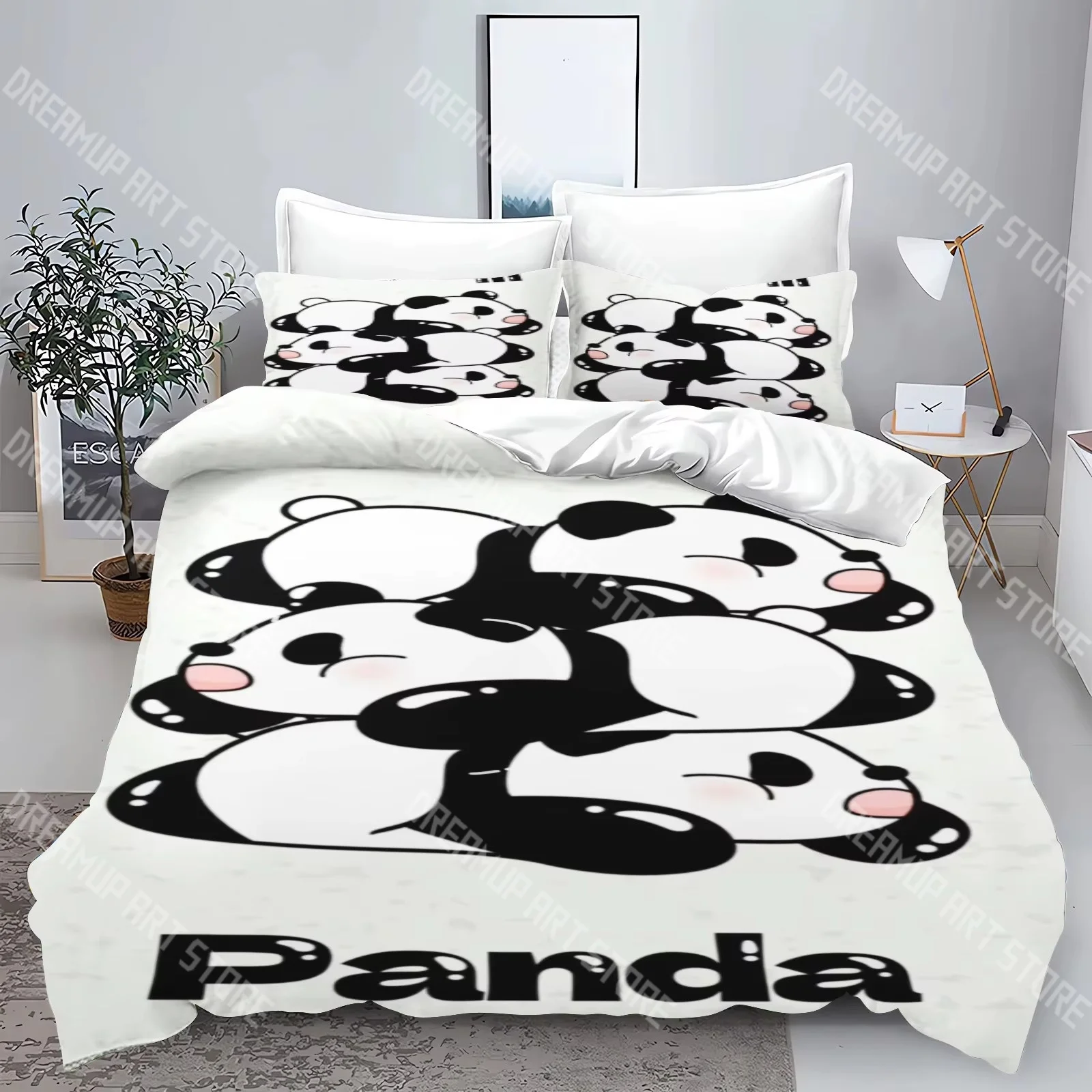 Fashion Cute Cartoon Panda Bedding Set Single Twin Full Queen King Size Bed Set Kids Bedroom Duvetcover Sets Bed Sheet Set