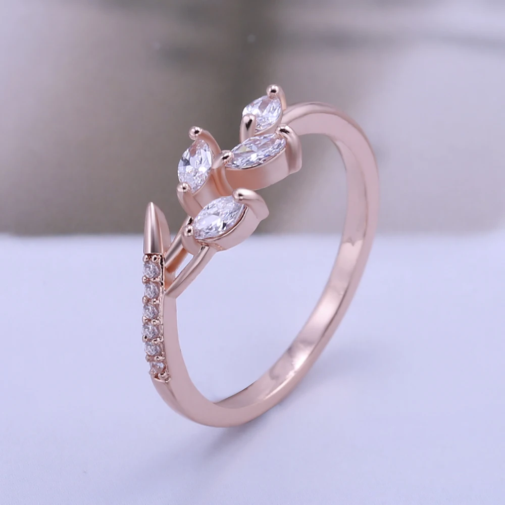 Huitan Frauen Mode Weiß Kubikzircon Niedlichen Blatt Hochzeit Verlobungsring Temperament Süße Weibliche Accessoires Aussage Schmuck – Detail 4