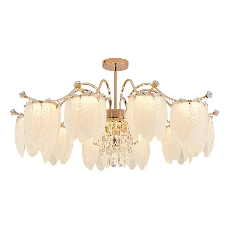 

Cream wind light luxury living room main lamp bedroom lamp French feather crystal dining room creative lamp