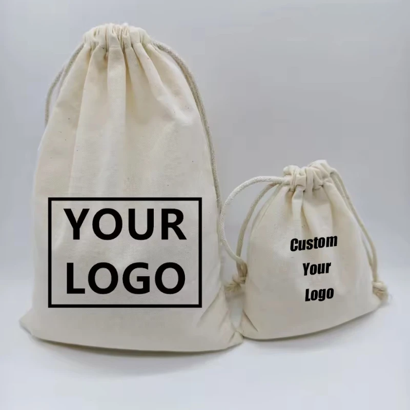 

10 Pcs/Lot Custom LOGO Linen Cotton Storage Bag with Drawstring Party Wedding Personalized Design Printing Pouches for Packaging
