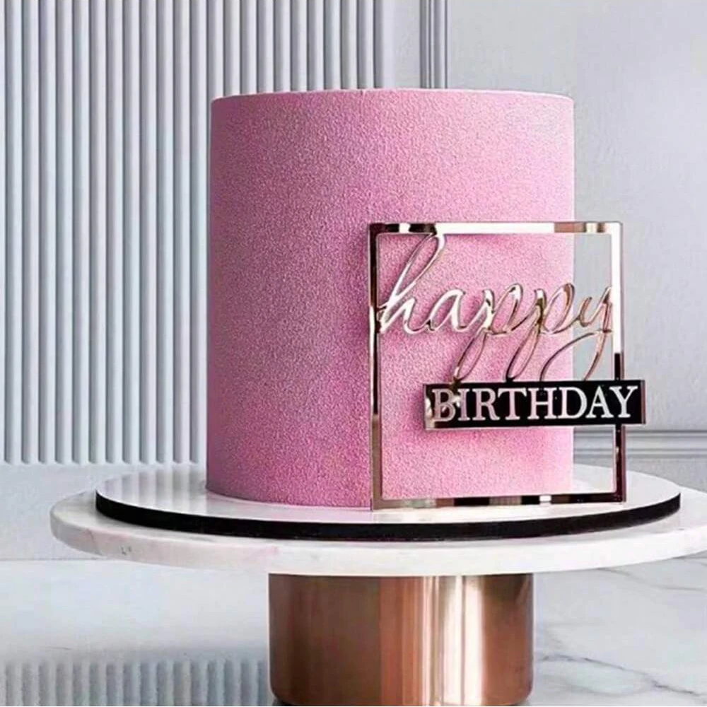 3pcs Happy Birthday square Acrylic Cake Topper Gold Silver Rose Gold Birthday Party Baby Shower Cake Decoration Accessories