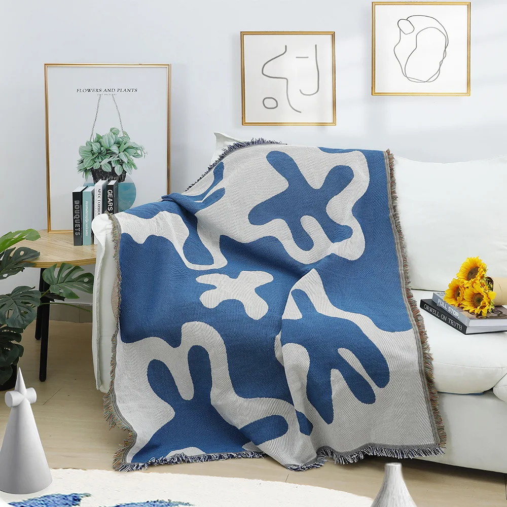 Textile City Ins Blue Coral Pattern Blanket Home Decor Sofa Cover Throw Outdoor Camping Grass Mat 125x150cm