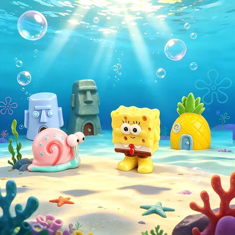 8PCS Hot Sale Kawaii SpongeBob SquarePants Series Cute Mini Model Cartoon Character Creativity DIY Model Desktop Toy Gifts view 3