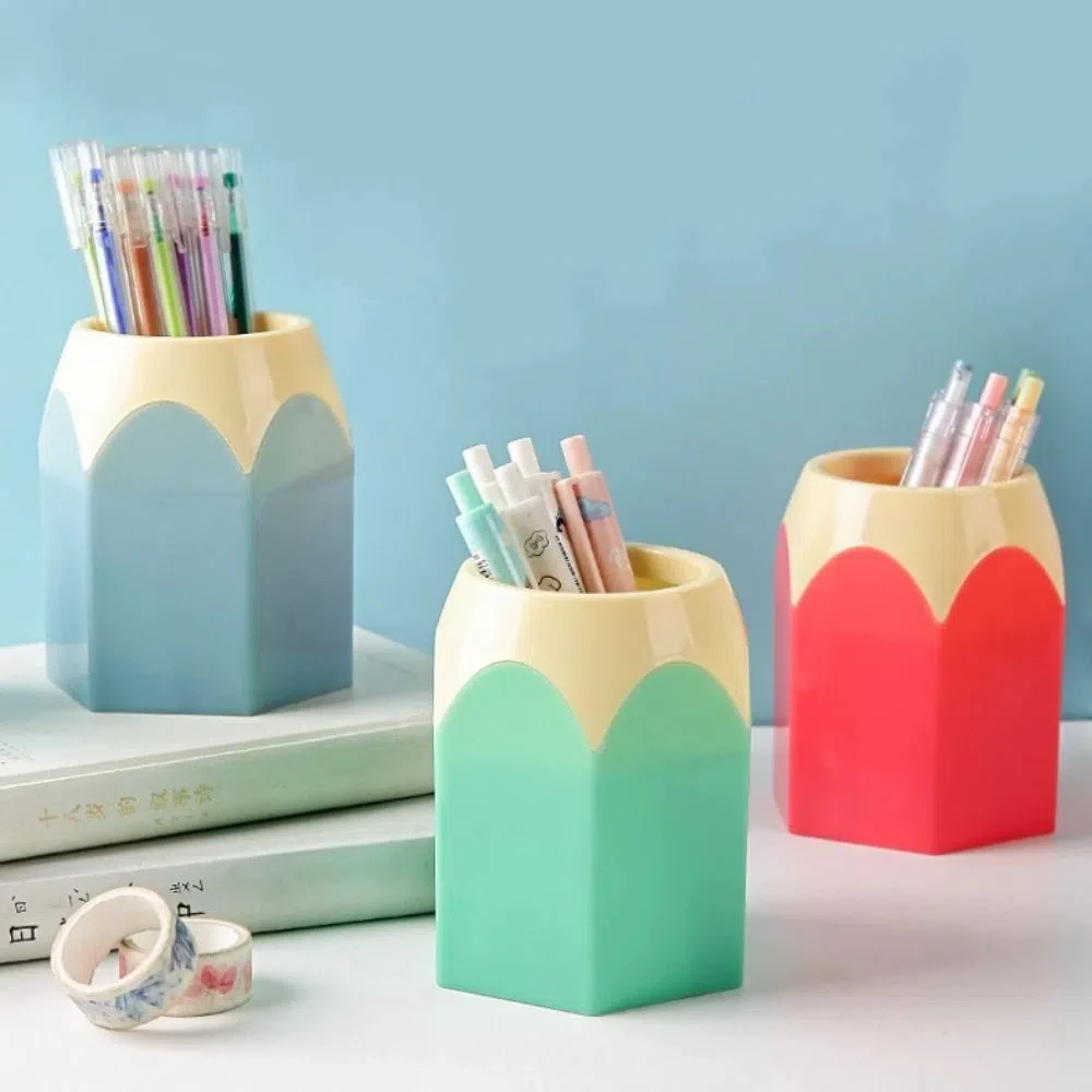 Stationery Organizer Kawaii Cute Pen Holder Creative Large Capacity Makeup Brush Shelf Aesthetic Flower Vase Pot School Office