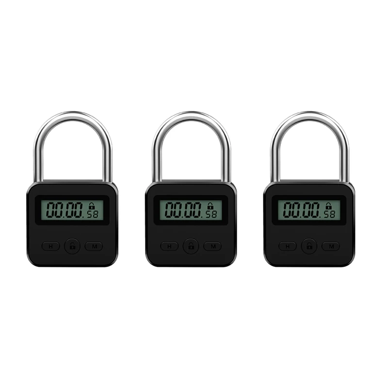 3X Metal Timer Lock LCD Display Multi-Function Electronic Time 99 Hours Max Timing USB Rechargeable Timer Padlock,Black