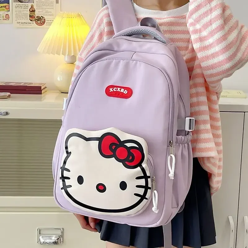 Xiuya-Hello Kitty Mochila de Nylon Feminina Bonita, Mochila Kawaii, Mochila Harajuku Casual de Grande Capacidade, Moda Jovem, Nova