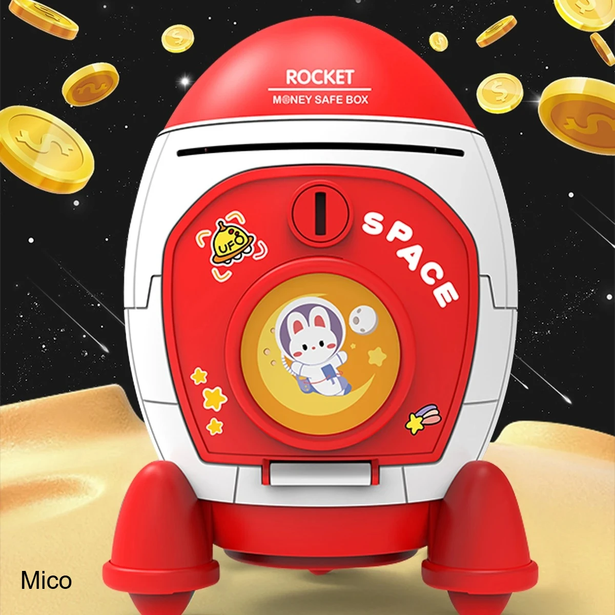 

Rocket Piggy Bank, Large Capacity Coin Bank with Key Lock, Cartoon Decorative Ornament for Home & Desktop