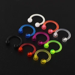 Flexible 16G 6-12mm Circular Barbell Nose Hoop Rings Earrings Piercing Lip Septum Stud 3mm Glow in the Dark Acrylic Ball 9pcs